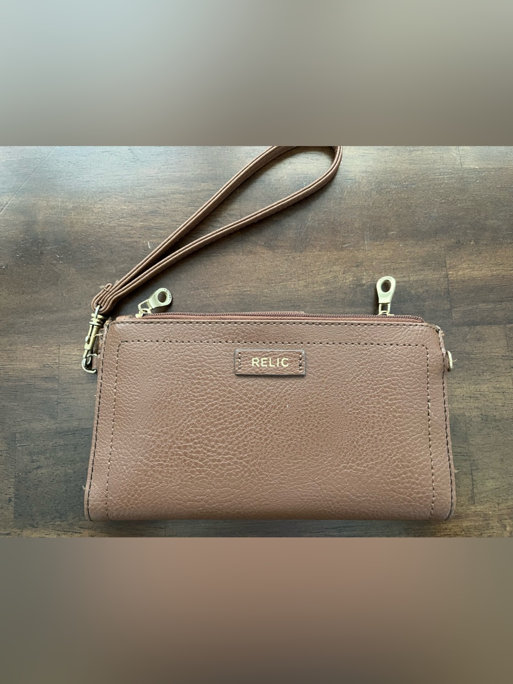 Relic Pebble-Text Wristlet Wallet in Tan Brown